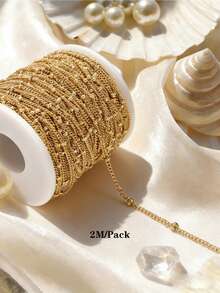 2m/Pack Minimalist Fashion DIY Chain, 18k Gold Side Bead Chain, Side Twist Chain, Spacer Bead Chain, Suitable For Making Bracelets, Necklaces, Chokers - 2m/pack - View 10