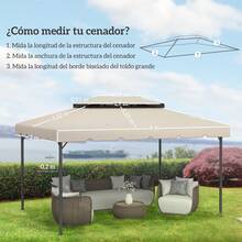Outsunny Techo de Repuesto para Cenador, 4x3 m, Cubierta de Repuesto con Doble Techo, 8 Orificios de Drenaje, SOLO Toldo de Recambio para Pabellón Gazebo - Beis - Ver 4