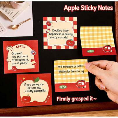 10/4/1pc Apple Pattern Sticky Notes, 50 Sheets Per Book, Portable Student Memo Pad, Self-Adhesive & Easy To Use, Suitable For Office, Home, School, 2 Styles, Office Supplies, Back To School Student Rewards