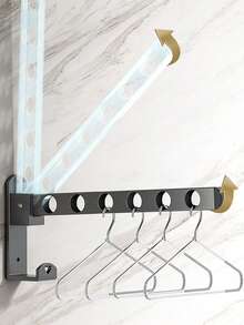 1pc Space-Saving Wall-Mounted Clothes Hanger - Foldable Clothes Rack, Suitable For Laundry Room And Bedroom Storage - Multicolor - View 5