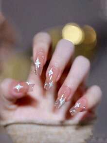 1pc Super Shiny Rhinestone Glitter Silver Butterfly Nail Art Sticker, Holographic Reflective Star Sparkle Bear Heart Shape Nail Decals - Multicolor - View 7