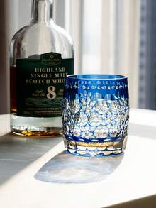 1只玉舞切割蓝色威士忌酒杯，古典手工吹制水晶杯，手工雕刻水晶玻璃杯，高端酒杯，330毫升/11.62盎司 - 藍色 - 查看 7