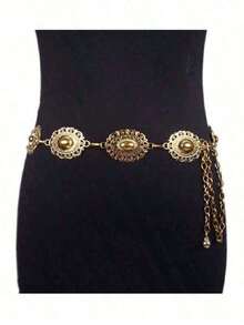 1pc Personality Geometric Circle Single Layer Body Chain, Simple Punk Metal Waist Chain Women - 金子 - 查看 9
