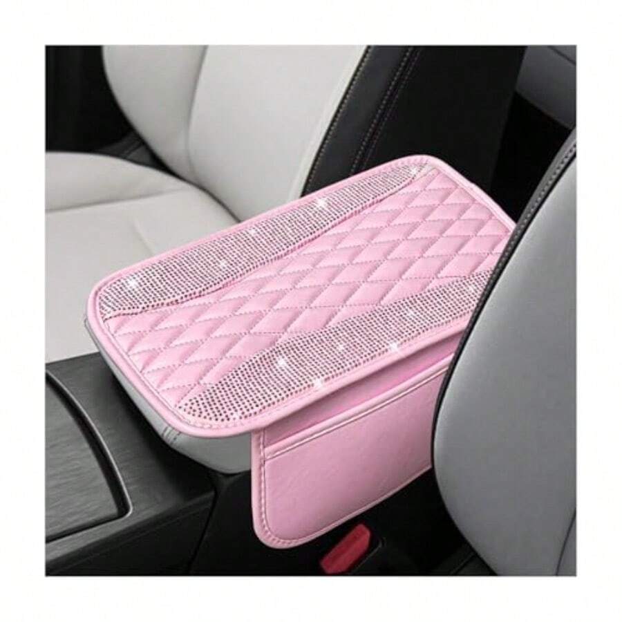 Bling Car Center Console Cover R Leater Armrest Cusion Pad Wit 2 Stoe Pocke Comtable Si Middle Console Cover  Most Veic Car Accessories Pink - 粉紅色的 - 查看 1