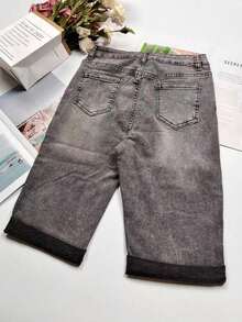 Women's Pocket Washed Stretchy Skinny Cycling Jeans - Màu Xám nhạt - Xem 6