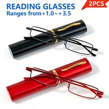 Gafas de lectura unisex ultrafinas con forma de bolígrafo, compactas y portátiles con bisagras de resorte y estuche de transporte - Transparente - Ver 33