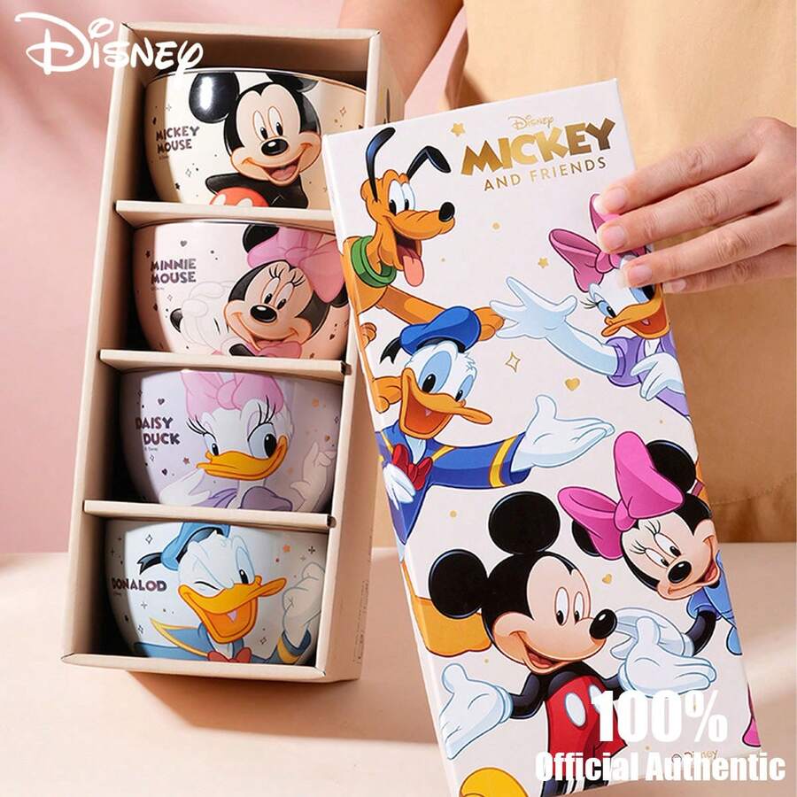 Disney Official Authentic New Mickey Joyful 4.5-Inch Keno Rice Bowl With Gold Plated Ceramic Bowl For Home Use, High Beauty, High Temperature Resistant Rice Bowl, Festival Gift, And Handheld Gift - Multicolor - View 1