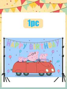 Peppa Pig 佩佩猪生日庆祝背景，可爱卡通主题旗帜图案墙饰，拍照横幅，道具，适合生日派对装饰用品收藏展示和收纳（颜色可能略有不同，详情请参考实物图片。） - 彩色 - 查看 21