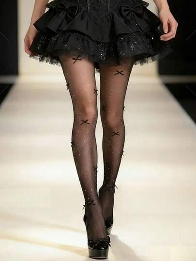 “春夏款，可自由裁剪，小众甜心，乳白色珍珠，手工植绒蝴蝶结，洛丽塔，连裤袜，长筒袜”