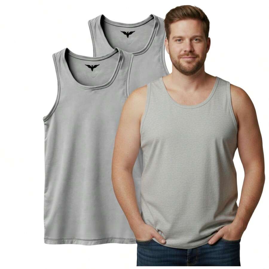 Kit 02 Men's Plus Size Tank Top Comfortable Breathable - 灰色 - 查看 1