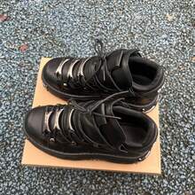Punk Style Pure Black Unisex Chunky Platform Sneakers Metal Decoration Vintage Light Lace-Up Leather Single Shoes - màu đen - Xem 5