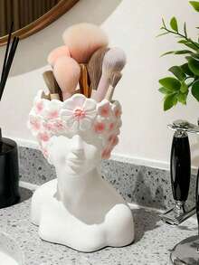 1个艺术侧脸女孩化妆刷架，高端桌面笔筒，适用于客厅、卧室 - 彩色 - 查看 6
