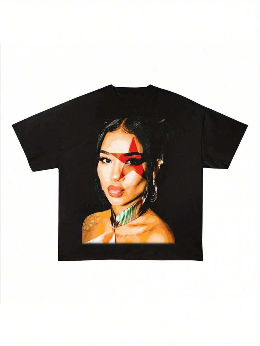 Regalo de Verano: Camiseta Gráfica de Hip Hop Inspirada en Jhene Aiko - Camiseta de Algodón Negra con Cuello Redondo y Estampado Atrevido en Rojo y Blanco, Camiseta Casual de Manga Corta para Hombres y Mujeres, Ropa para Fanáticos de la Música |     Camiseta con Diseño Gráfico Atrevido |     Ajuste Cómodo, Camisas Jhene Aiko - Negro - Ver 1