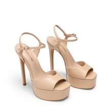 Women Platform 5.75'' Ultra High Heeled Sandals 2026 New Summer Open Toe Adjustable Ankle Strap Dress Shoes Sexy Party Runway Stiletto Heels - Màu be - Xem 6