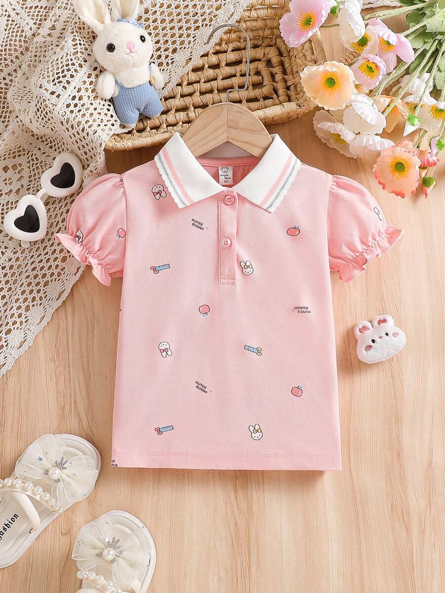 Young Girl Academy Style Cute Printed T-Shirt For Summer - Pink - View 1