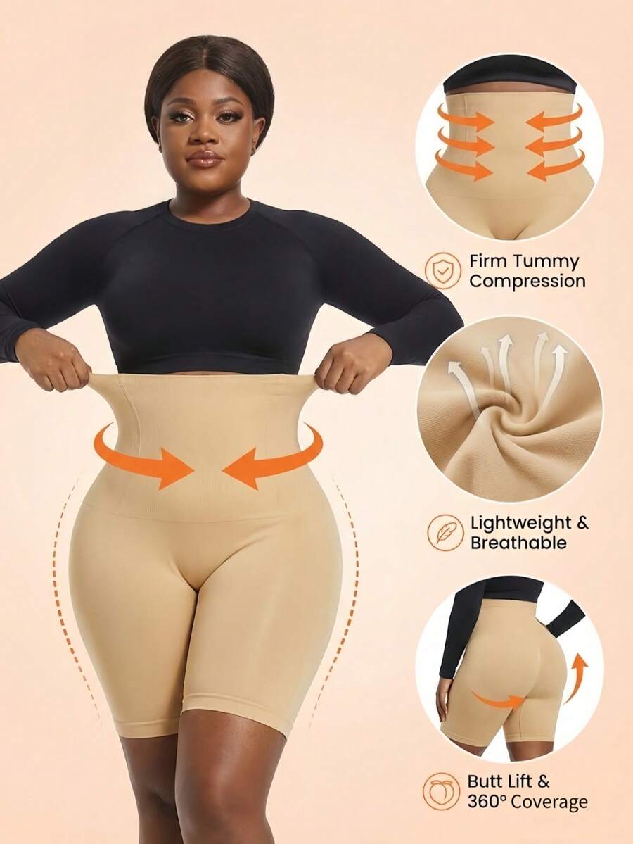 1pc Women's Christmas High Waist Slimming Leggings, Comfortable & Versatile For Daily Wear. Double-Layer Design Enhances Abdominal Control For A Perfect Figure. Shorts