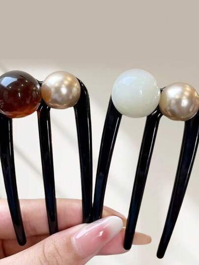 1 chiếc lược cài tóc đơn giản hình ba răng, kiểu búi tóc ngọc trai, phù hợp cho bé gái dễ thương với tóc dài thẳng, dụng cụ nhà tắm, trang trí nhà cửa, phụ kiện tóc may mắn hàng ngày.