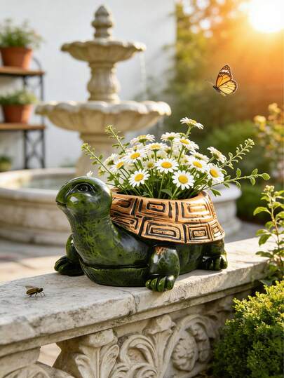 1pc Decorative Resin Turtle Planter, Creative Succulent Cactus Planter, Suitable For Boho Style Home And Garden Decor, Great For Yard, Patio And Living Room, Adorable Animal Theme Resin Plant Container