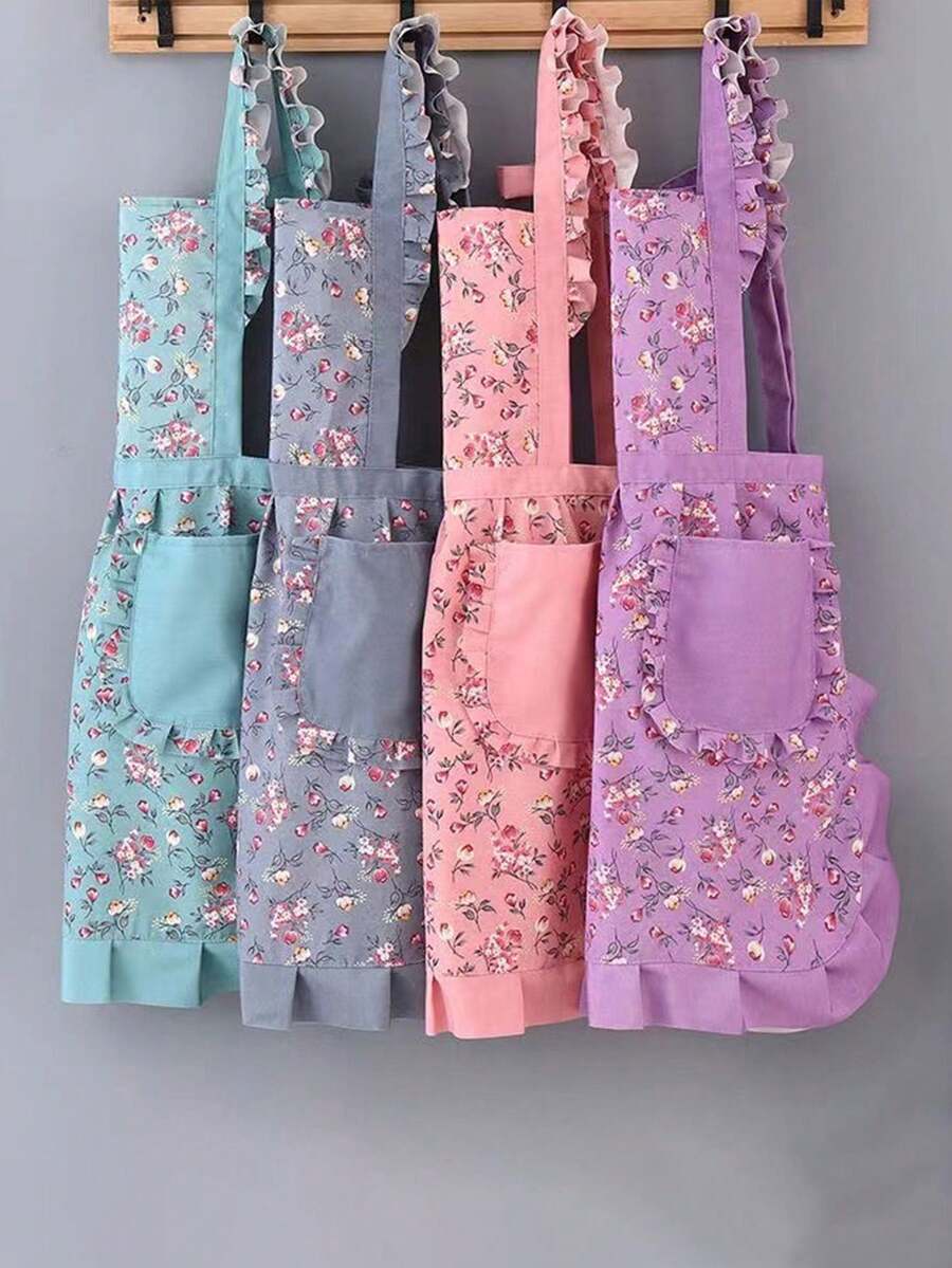 1pc Full Body Allover Print Apron With 2 Pockets, Oil & Stain Resistant, Breathable, Durable Kitchen Apron Suitable For Women & Men, Cooking, Restaurant Use, Multiple Colors, Long 95cm - Multicolor - View 1