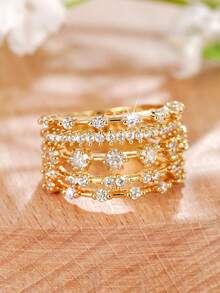 1 pièce Bague cubique en zircone élégante pour femmes pour mariage, fiançailles, anniversaire, fête, bijoux, cadeau de la Saint-Valentin - 1# - Voir 2