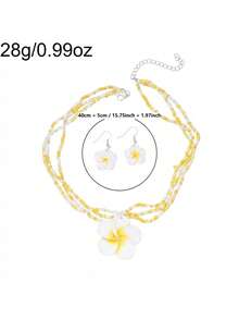 2 piezas Conjunto de collar y aretes de arcilla polimérica con cuentas de flores de estilo playero para mujeres - conjunto de aretes y collar - Ver 5
