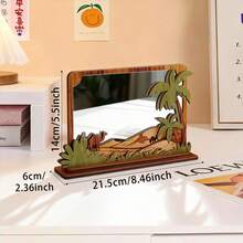 1pc Wooden Mirror Desktop Decor - Camel Riding Palm Tree Design | Summer Holiday Room Decoration | Boho Desert Theme | Home Decor | Small Space Desktop Decor & Vanity Accessory | Aesthetics - Mocha Brown - View 10