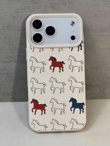 1pc Minimalist Horse Pattern Black White Red Blue UV Printed Leather Texture Phone Case, Compatible With Iphone XR, 11 To 17 Including ProMax And Plus Models, And Series, Fashionable Protective Case, Suitable For Fashion Lovers, Music Lovers, Perfect As Birthday Gift, Valentine's Day Gift For Both Men And Women - Multicolor - View 3