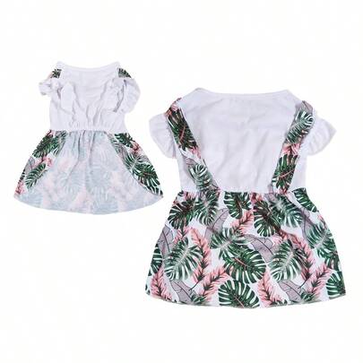 1pc Hawaiian Style Printed Pet Suspender Dress, Suitable For Cats/Small Dogs, Spring & Summer Outdoor Decoration