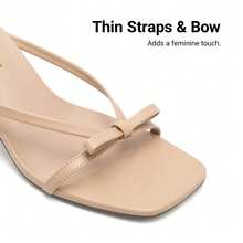 Women 2026 New Summer Kitten Heel Mule Sandals With Bow Decor, Comfortable Open Toe Slip On Slide Sandals For Party Wedding And Daily Casual Wearing - 杏色 - 查看 6