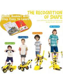 10 In 1 Stem Toys For 3+ Year Old Building Block Kit Stem Activities Projects Boy Toys Creative Set Educational Engineering Excavator Construction Birthday - 黃色 - 查看 2