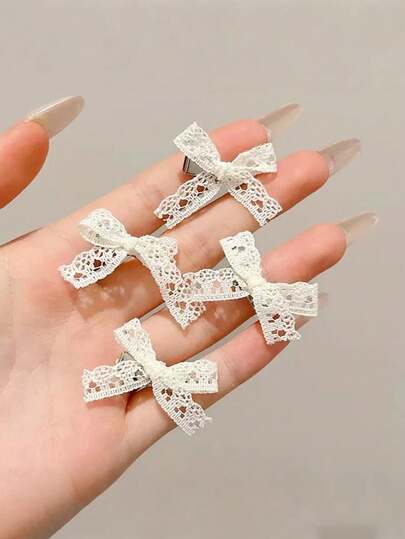 30pcs/5pcs Sweet White Lace Bow Hair Clips, Cute Small Hairpins, Barrettes, Bangs Clips, Versatile Elegant Side Hair Accessories For Daily Use, Hair Claws, Hair Slide, Hair Barrettes