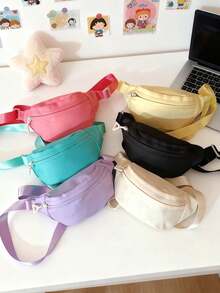 1pc Zipper Closure Waist Bag For Teenagers, Nylon Crossbody Fanny Pack, Casual Backpack - 720# Solid Color - View 2