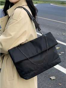 女士大容量折叠手提包，尼龙链条单肩包 - 彩色 - 查看 2