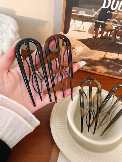 U-Shaped Hair Clip With Inner Teeth Design, Gentle Grip Suitable For All Hair Types, Easy To Create Buns, Ponytails And Other Hairstyles, Practical Fashion Hair Accessory For Daily Use, Ideal For Occasions Like Valentine's Day, Women's Day, Weddings