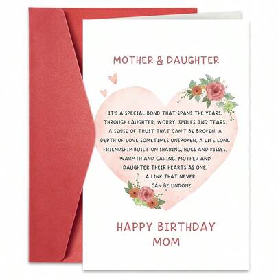 1PC Sweet Mother & Daughter Bond Birthday Card (With Envelope) - "It's A Special Bond That Spans The Years" Heartfelt Message, Perfect For Mom/Birthday/Mother's Day, Loving Greeting Card