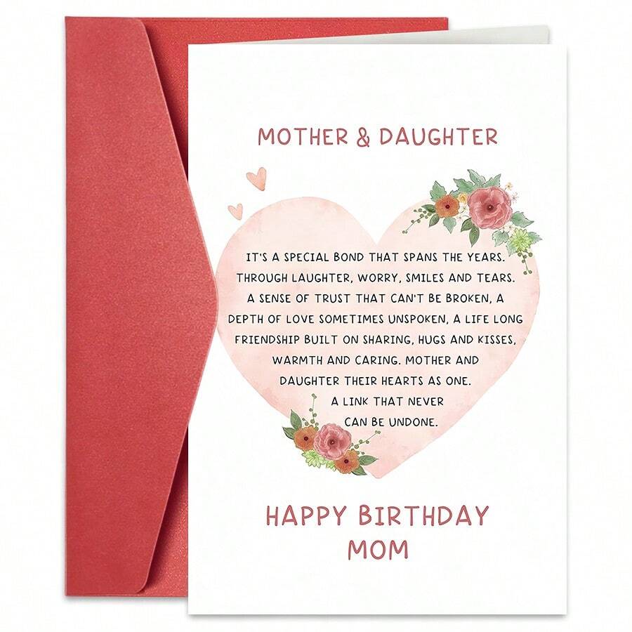 1PC Sweet Mother & Daughter Bond Birthday Card (With Envelope) - "It's A Special Bond That Spans The Years" Heartfelt Message, Perfect For Mom/Birthday/Mother's Day, Loving Greeting Card - Multicolor - View 1