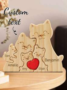 2/3/4/5 Pcs Cat Family Customized Name Wooden Decor Figurines, Suitable For Home Decor Or Valentine's Day Gift, Ideal Choice For Home Decoration - Multicolor - View 2