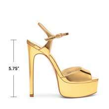 Women Platform 5.75'' Ultra High Heeled Sandals 2026 New Summer Open Toe Adjustable Ankle Strap Dress Shoes Sexy Party Runway Stiletto Heels - 金色 - 查看 5