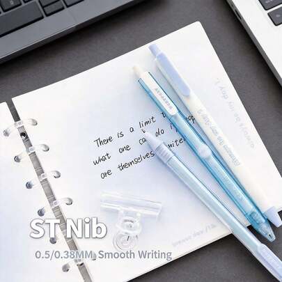 5Pcs Retractable Quick-Dry Gel Pens, ST Tip Large Capacity Smooth Writing Black Carbon Pens, 0.5mm & 0.38mm, For Students, Exams, Notes, Office & Back-To-School Gifts