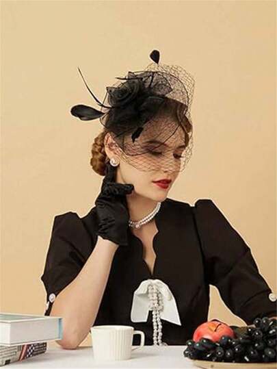 20年代50年代纯色小圆帽，茶会帽，带面纱的头饰，适合女孩和女士，配饰迷你帽，小礼帽，迷你高顶礼帽，礼物，学习用品，婚礼，节日，派对装饰