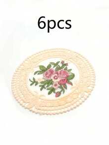 6pcs Embroidered Lace Coasters, Vintage Lace Coasters, Heat Insulation Placemats, Tablecloth Decor, Round Photography Props - Multicolor - View 6