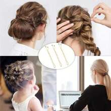 50 Pcs Women's Hair Clip Basic Wave Styling, Classic Black T-Shape Design, Suitable For Daily Use Claw Clips Hair Claws Hair Barrettes, School Stuff Hair Accessories Wave Hair Clip, Hair Slide, Hairpin - Gold - View 3