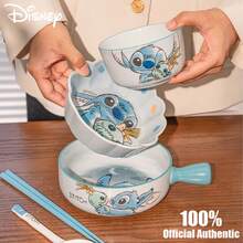 Disney Official Stitch Ceramic Tableware Set, Cartoon Handle Bowl, Ceramic Salad Bowl, Cute Rice Bowl, Personalized Bowls And Chopsticks Gift Box - Multicolor - View 5