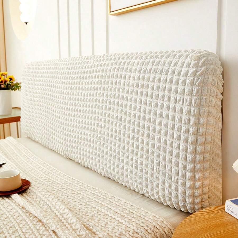 1pc Solid Color Checkered Pattern Headboard Cover, Elastic Stretchable, Dust Protection, Fits Various Headboards, Full Wrap-Around Design, Soft Cloud-Like Backrest Feel, Removable & Washable Headboard Slipcover, Provides New Sleeping Experience - Honey Orange - View 1