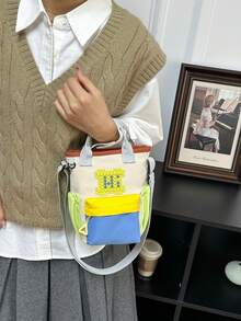 Fashion Kids Phone Crossbody Bag, Travel Shoulder Bag, Patchwork Handbag - Green - View 3