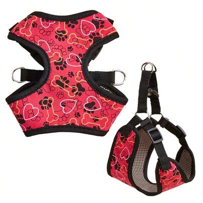 1pc Bone Print Pet Dog Harness, Multiple Colors Available, Lightweight Breathable Pet Chest Strap Suitable For Small/Medium Dogs & Cats, Summer