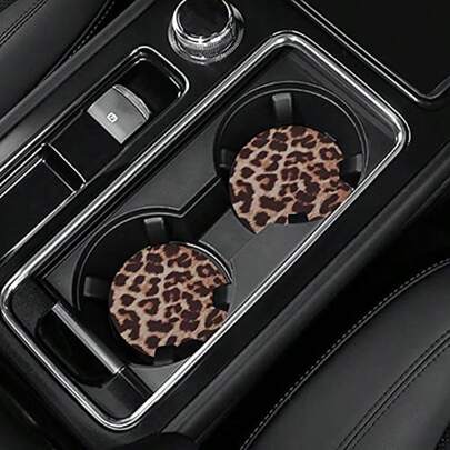 4 Pack Car Coasters 2.75inch Leopard Print Cup Holder Coasters For Car Neoprene Cup Pad Mat Coaster For Cup Holders For Women