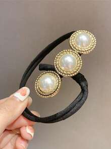 1pc Elegant Retro Faux Pearl Comfortable Texture Hair Bun Maker, Faux Pearl Flower Decor Magic Hair Bun Maker, Twisted Hair Bun Maker, Faux Pearl Decor Hair Clip, Loose Braided Ponytail, High-End Hair Curler Suitable For Updo Hairstyles, Autumn, Travel, Women Hair Accessories, Gift,Festival,Birthday, Bun Extension, Hair Styling Pins, Headpiece - Multicolor - View 5
