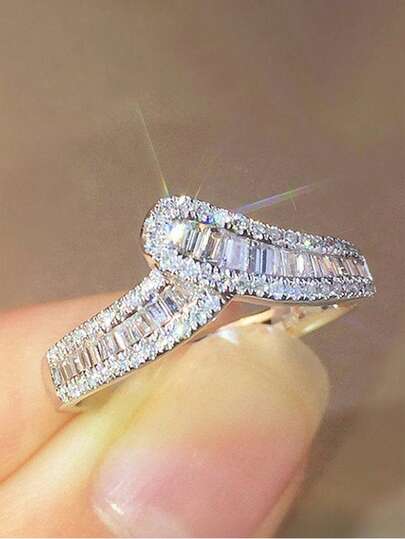 1 PC Glamorous Cubic Zirconia Ring For Women For Wedding Engagement Anniversary Party Jewelry Valentine's Day Gift