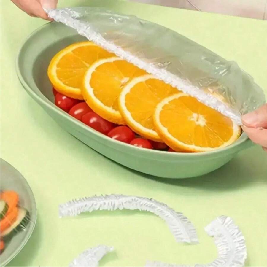 50/100/200pcs Disposable Plastic Wrap, Thickened PE Anti-Tear Food Preservation Film, Suitable For Household Fruit Plates, Dishes, Bowls, Vegetables, Sliced Fruits, Etc. - Transparent - View 1